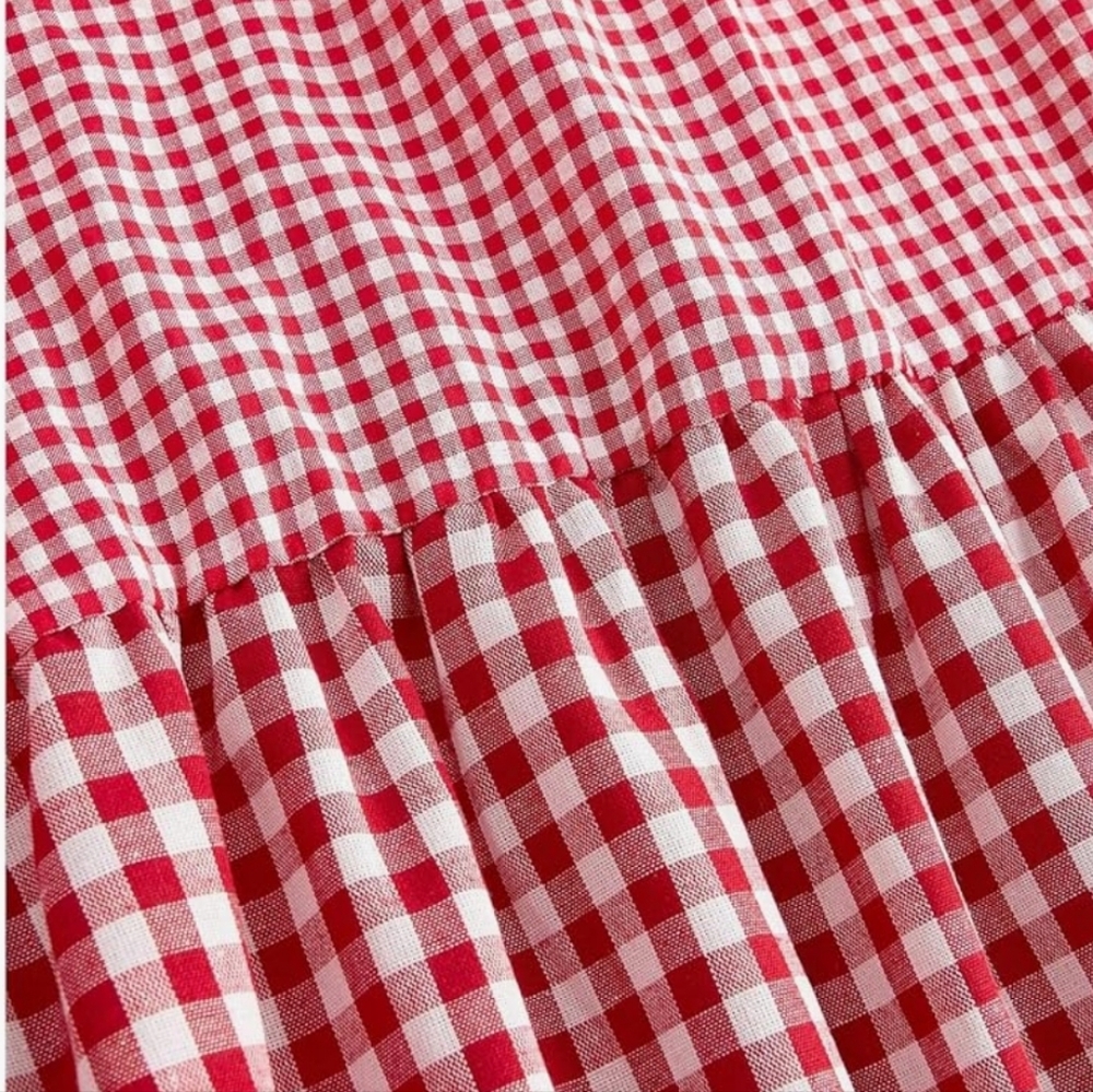 Women's Gingham Tiered Layer Skirt Flowy Elastic High Waist Skirt - Picture 2 of 6